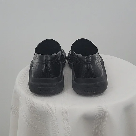 Ralph Lauren Black Matte Faux Croc Tamara Loafers, Size 7.5B - Picture 3 of 6